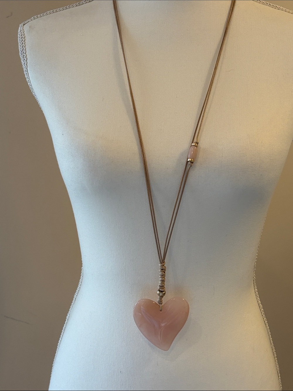 Chico's NWT Pink Heart Pendant Cord Long Necklace